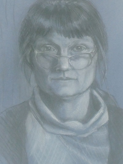 Self-portrait in charcoal and white chalk