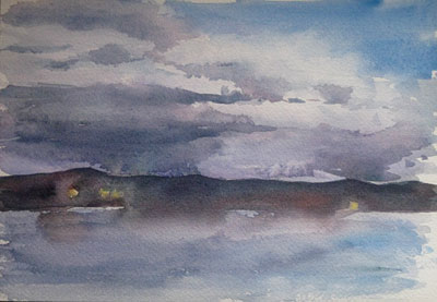 Looking across the Strait of Juan de Fuca at 6 a.m. Canada was just a low dark stretch across the water.