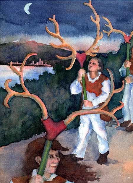 Abbots Brumley Horn Dance (Thaxted version)  Watercolor on Arches paper