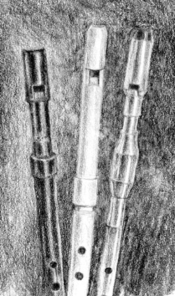 Three Penny Whistles Graphite on paper