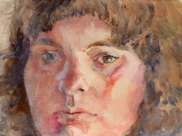Watercolor painting of a young woman's face