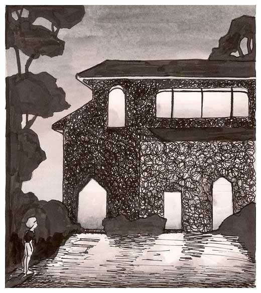 Lighted house beckons in the dark