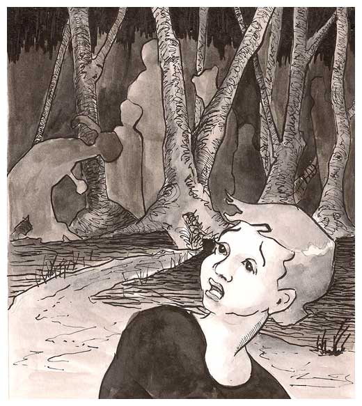 Girl running from monsters in the Woods