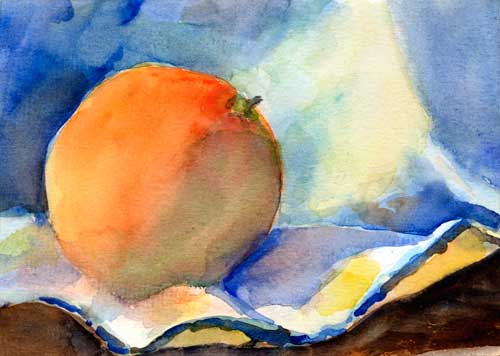 Orange with cloth 5" x 7" watercolor on #140 Canson cold press
