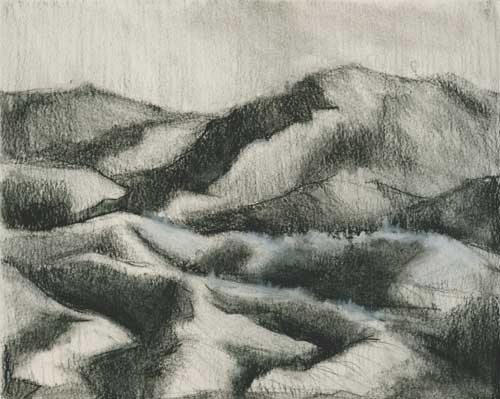 Mountains drawn in charcoal