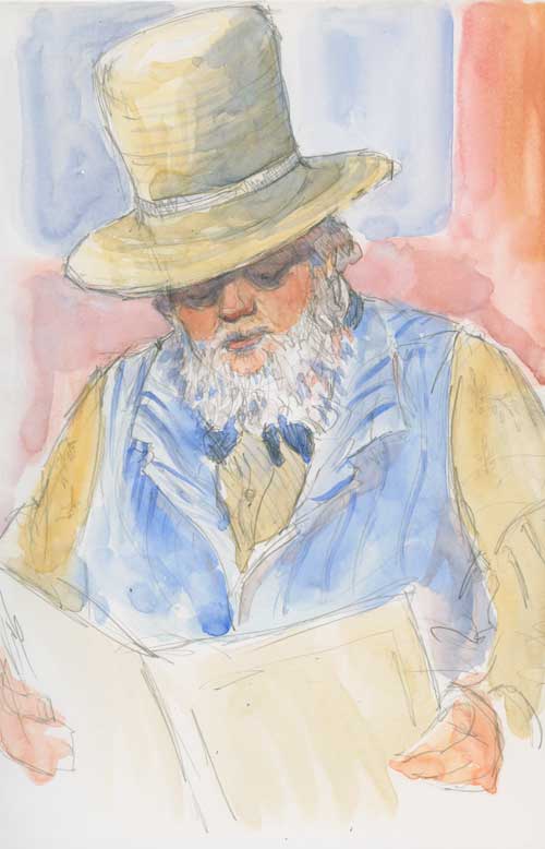 Professor Flatbroke B. Dodge, Phrenologist Watercolor over graphite in Stillman & Birn Zeta series sketchbook 