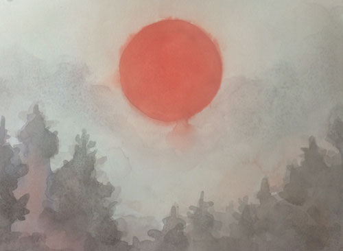 Red Sun Watercolor on #300 hot press Arches 