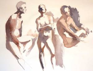 Three watercolor people